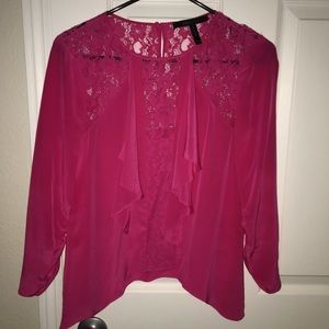 BCBGMAXAZRIA XXS pink silk lace blouse